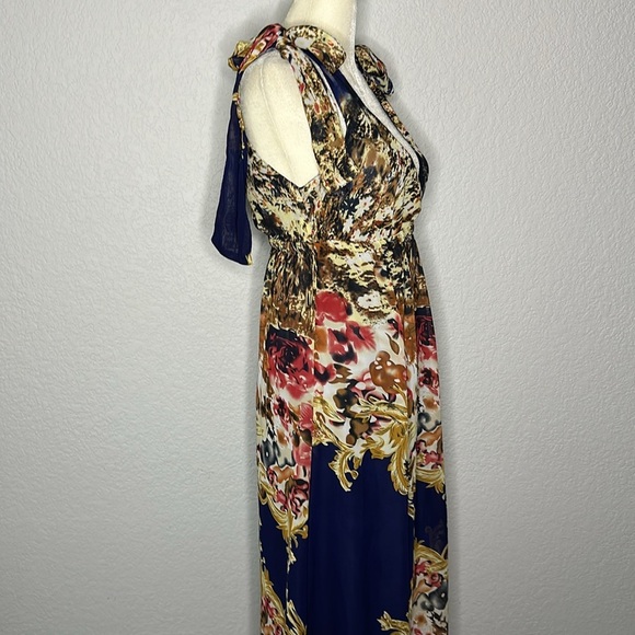 Double Zero Blue and Gold Plunge Neck Sundress Small - Picture 5 of 10